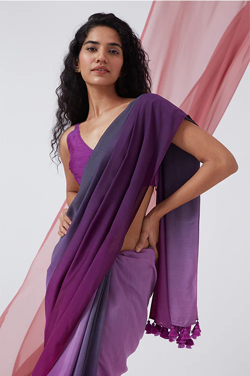 Okhai 'Wabi-Sabi' Ombre Muslin Silk Saree - Image 3