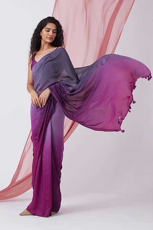 Okhai 'Wabi-Sabi' Ombre Muslin Silk Saree - Image 4