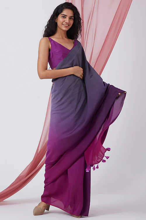 Okhai 'Wabi-Sabi' Ombre Muslin Silk Saree - Image 6