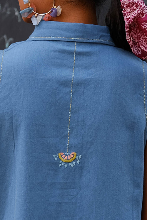 Okhai "Watermelon Whimsy" Suf Embroidered Hand-woven Cotton Collared Top - Image 5