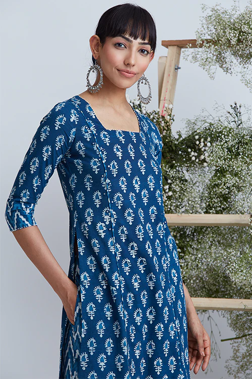 Okhai 'Waves' Hand Block Printed Pure Cotton Kurta Pant Set - Image 4