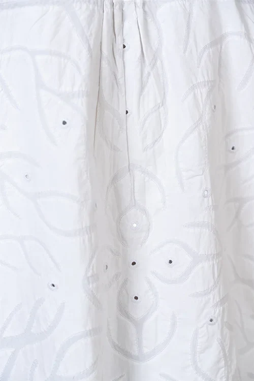 Okhai 'White Harmony' Pure Cotton Applique Work Hand Embroidered Mirror Work Shirt - Image 4