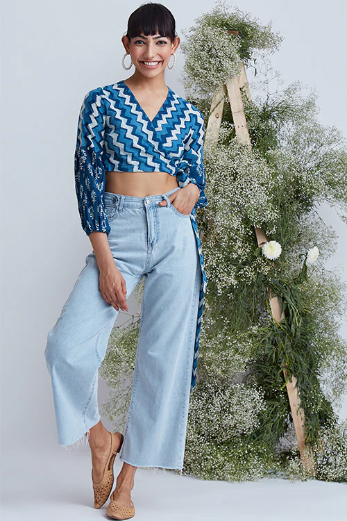 Okhai 'Willow' Hand Block Printed Pure Cotton Wap Top - Image 3