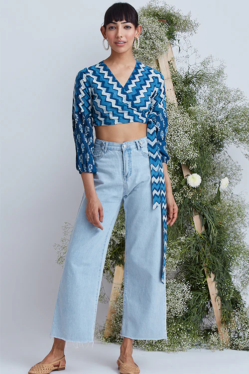 Okhai 'Willow' Hand Block Printed Pure Cotton Wap Top - Image 4