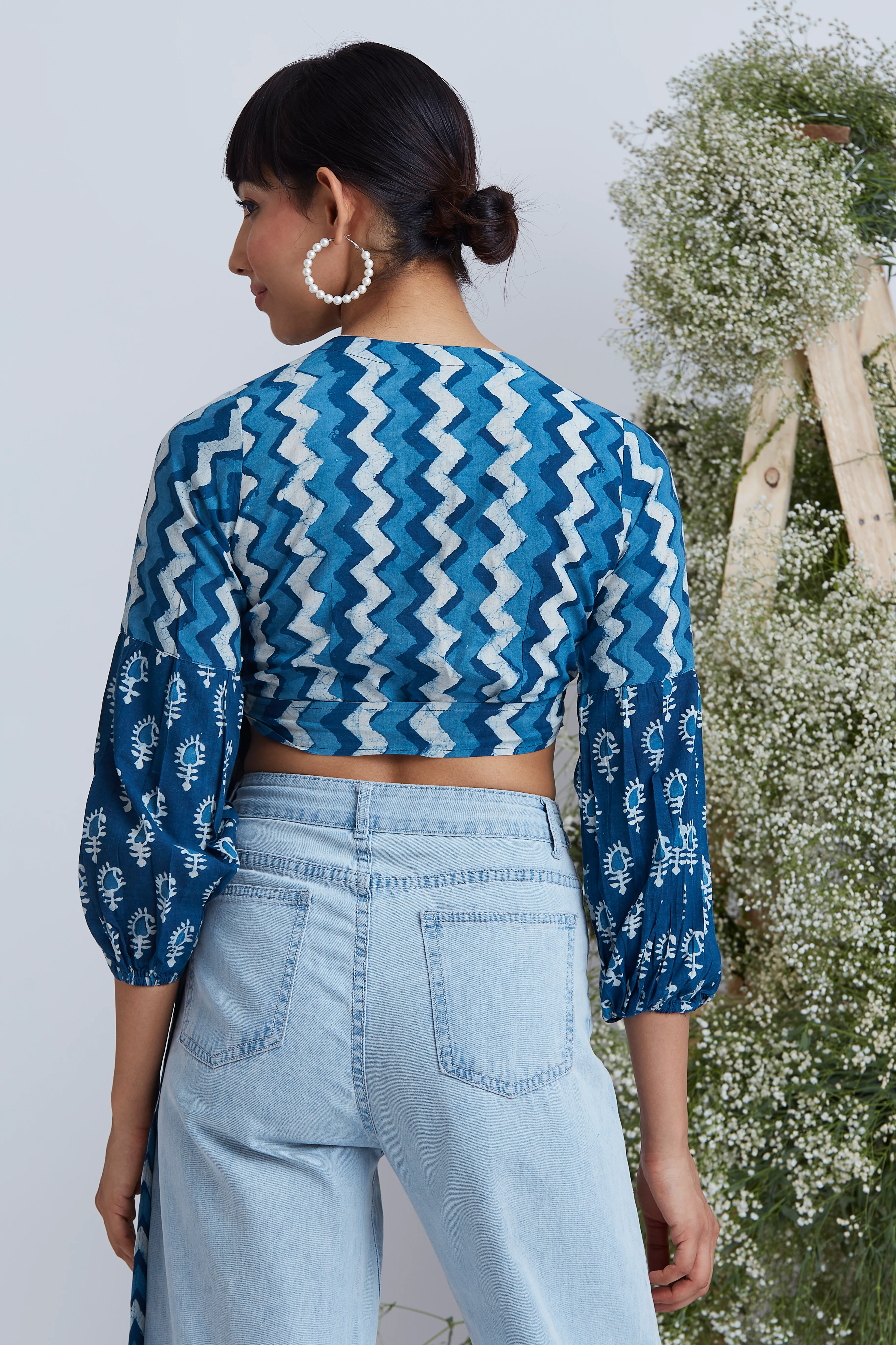Okhai 'Willow' Hand Block Printed Pure Cotton Wap Top - Image 5