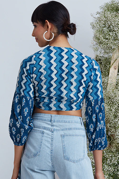 Okhai 'Willow' Hand Block Printed Pure Cotton Wap Top - Image 6