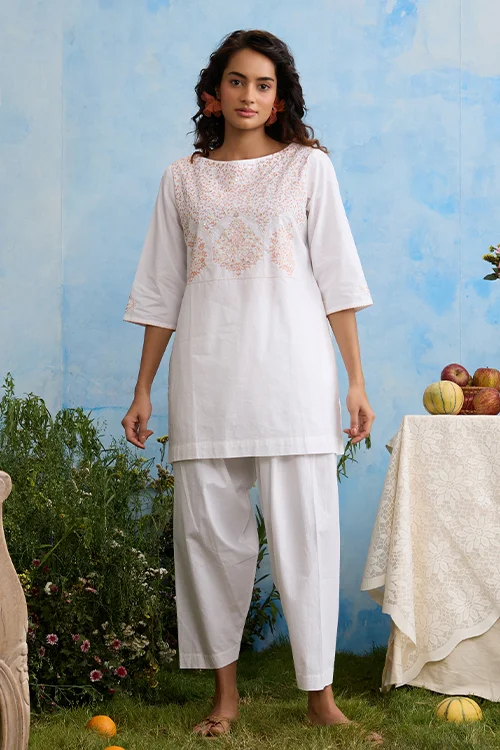 Okhai "Winter" Hand-Embroidered Mirrorwork Pure Cotton Kurta Salwar Set - Image 2