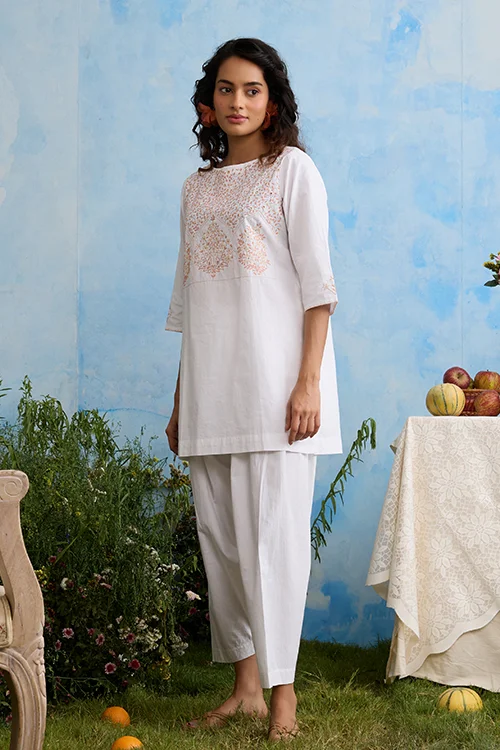 Okhai "Winter" Hand-Embroidered Mirrorwork Pure Cotton Kurta Salwar Set - Image 8