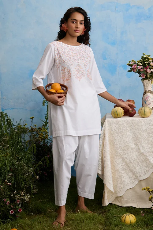 Okhai "Winter" Hand-Embroidered Mirrorwork Pure Cotton Kurta Salwar Set - Image 9