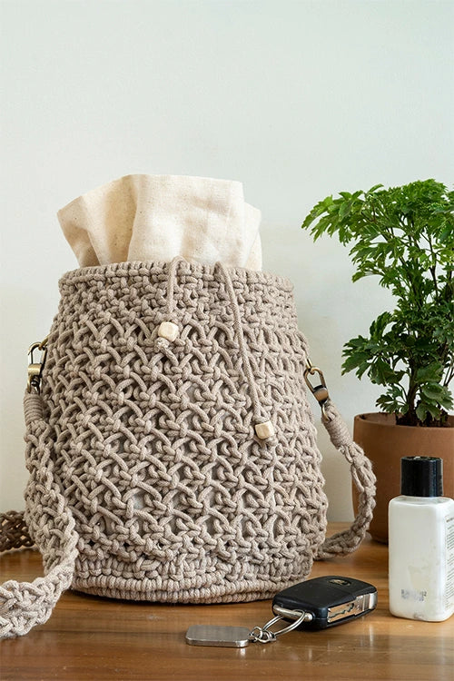 On-The-Go Hand-Knotted Bucket Bag - Image 7