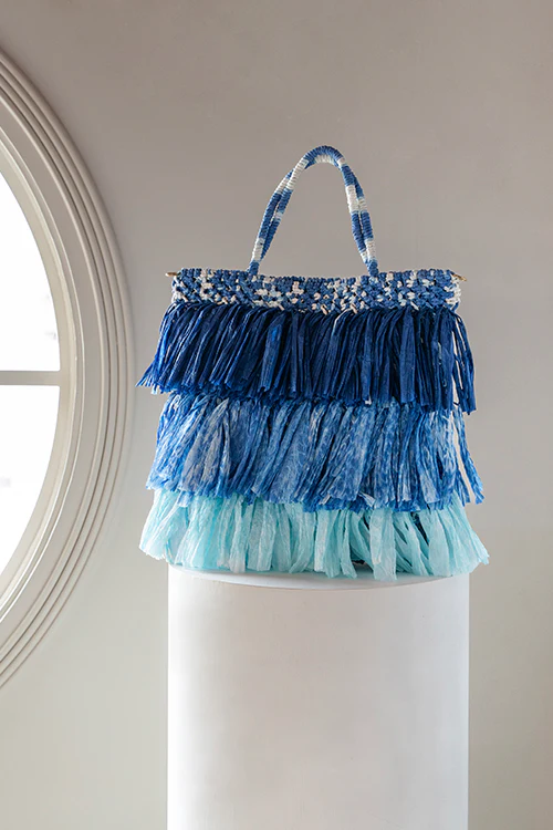 One 'O' Eight Knots Moonlit Raffia Bag - Cobalt Blue - Image 3