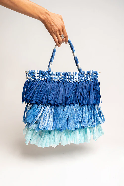 One 'O' Eight Knots Moonlit Raffia Bag - Cobalt Blue - Image 4