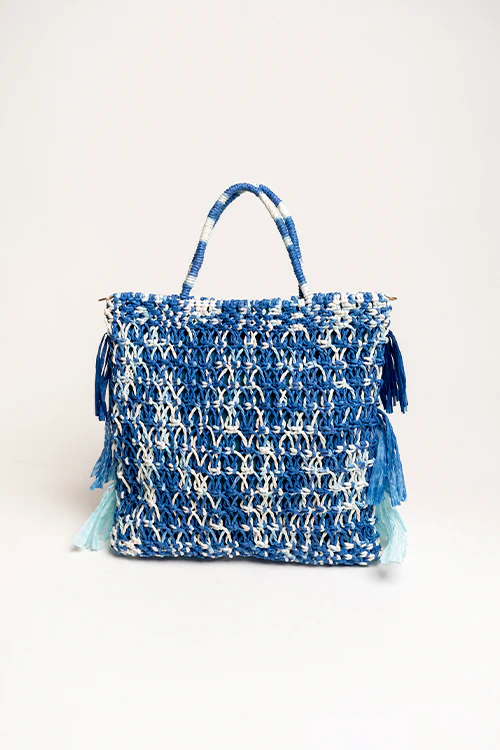 One 'O' Eight Knots Moonlit Raffia Bag - Cobalt Blue - Image 5
