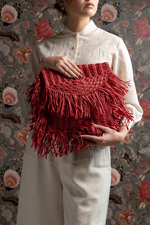 One 'O' Eight Knots Poppy Raffia Bag - Image 3