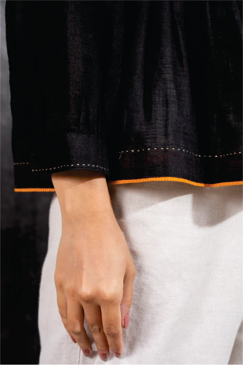 Paheli Black Side-Gather Cotton Top With Pakka Hand Embroidery - Image 5
