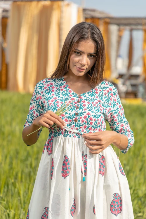 Sootisyahi 'Paisley in the Garden' Azofree Handblock Printed Pure Cotton Dress - Image 3