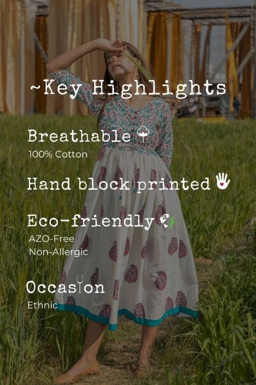 Sootisyahi 'Paisley in the Garden' Azofree Handblock Printed Pure Cotton Dress - Image 6