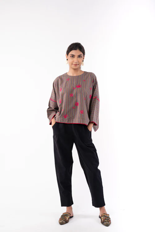Rangsutra Pardis Grey Chikankari Round Neck Boxy Top - Image 5