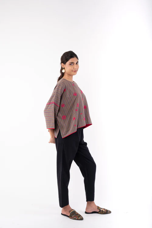 Rangsutra Pardis Grey Chikankari Round Neck Boxy Top - Image 7
