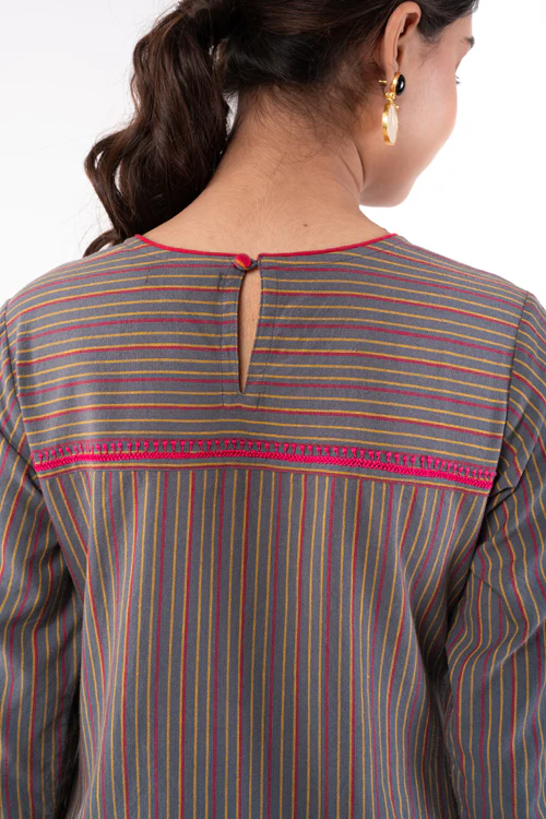 Rangsutra Pardis Grey Chikankari Round Neck Kurta - Image 13