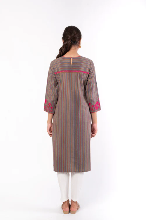 Rangsutra Pardis Grey Chikankari Round Neck Kurta - Image 5