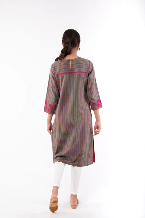 Rangsutra Pardis Grey Chikankari Round Neck Kurta - Image 7