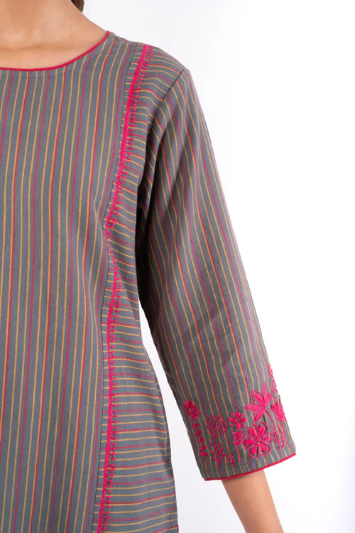 Rangsutra Pardis Grey Chikankari Round Neck Kurta - Image 8