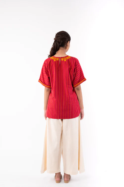 Rangsutra Pardis Red Chikankari Round Neck Boxy Top - Image 5