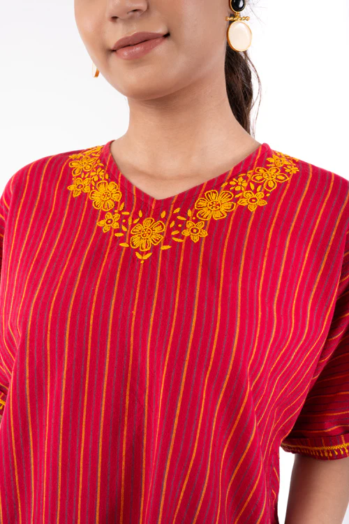 Rangsutra Pardis Red Chikankari Round Neck Boxy Top - Image 6
