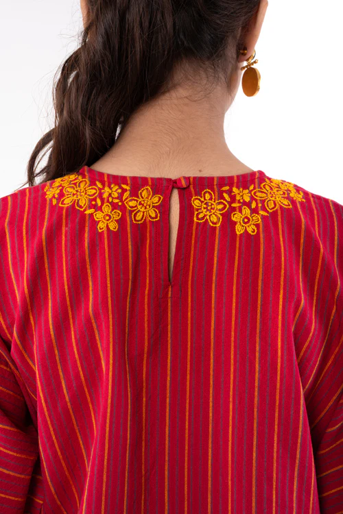 Rangsutra Pardis Red Chikankari Round Neck Boxy Top - Image 8