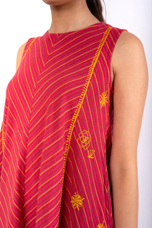 Rangsutra Pardis Red Chikankari Round Neck Dress - Image 5