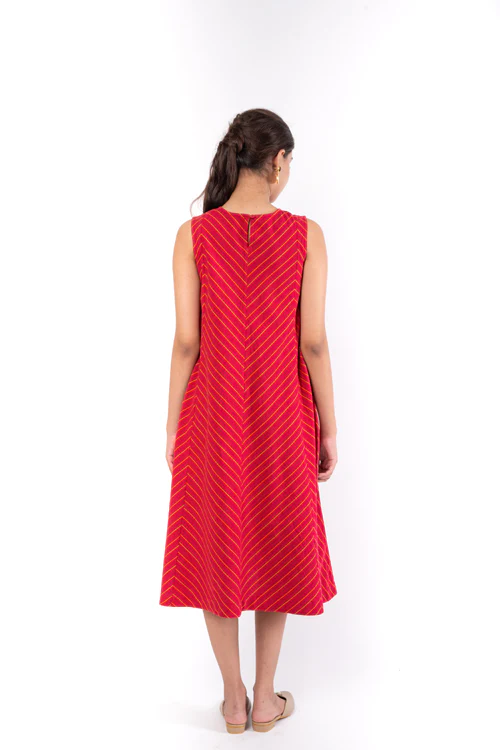 Rangsutra Pardis Red Chikankari Round Neck Dress - Image 8