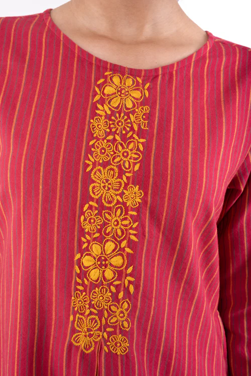 Rangsutra Pardis Red Chikankari Round Neck Kurta - Image 7