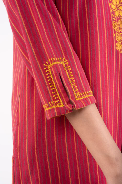 Rangsutra Pardis Red Chikankari Round Neck Kurta - Image 8