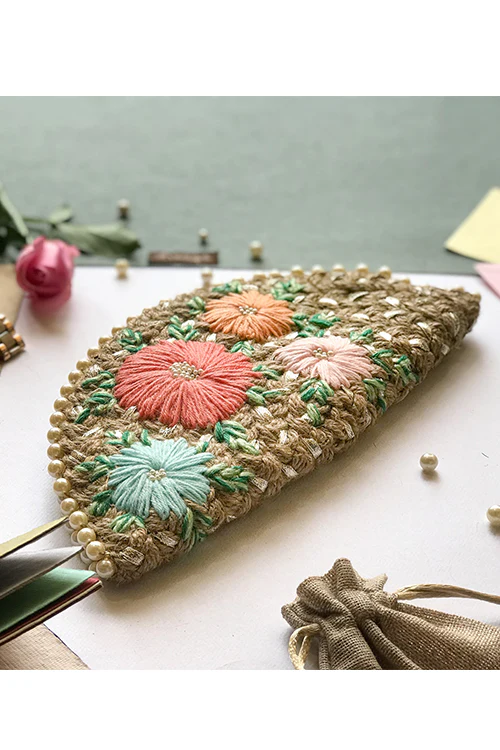 Dhaaga Pastel Bouquet In Silver Half Moon Clutch Bag - Image 6