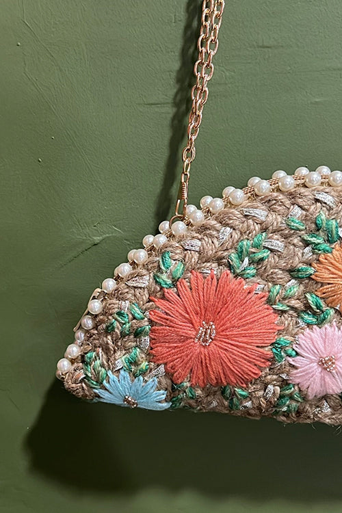 Dhaaga Pastel Bouquet In Silver Half Moon Clutch Bag - Image 7