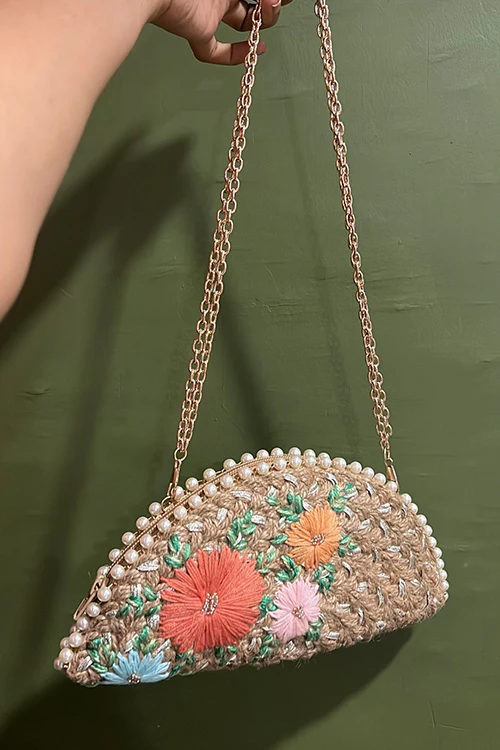Dhaaga Pastel Bouquet In Silver Half Moon Clutch Bag - Image 8