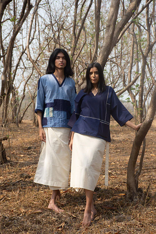 Patch Over Patch Indigo Classic V Neck Top - Image 3