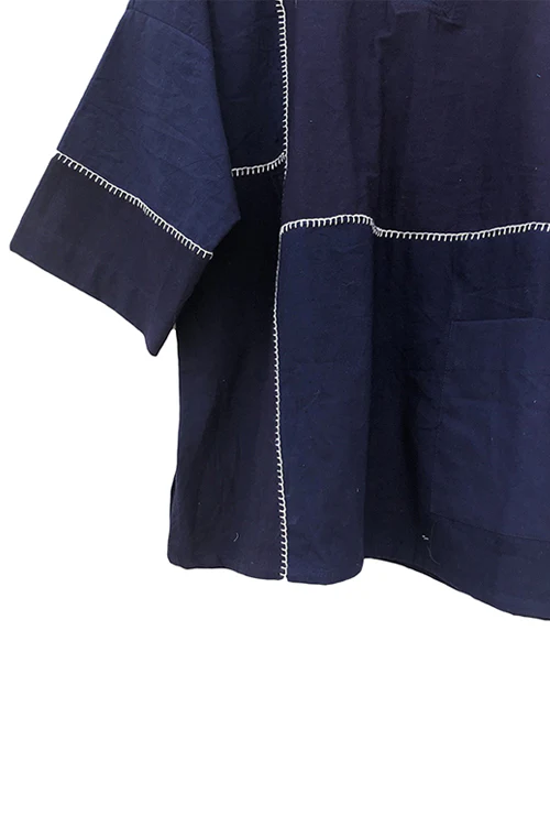 Patch Over Patch Indigo Classic V Neck Top - Image 4