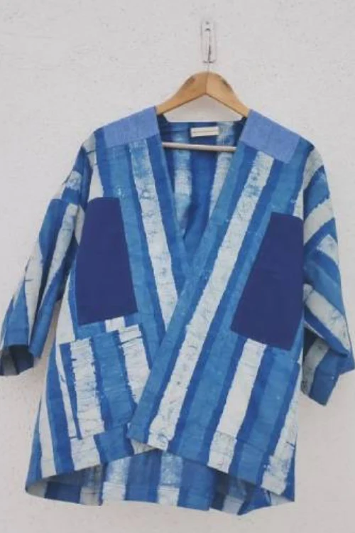 Patch Over Patch Indigo Stripe Jacket - Image 3