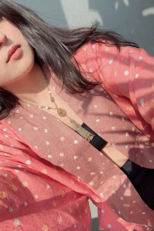 Patch Over Patch Pink Beige Bandhani Jacket - Image 3