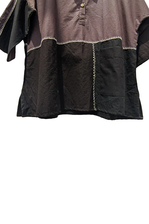 Patch Over Patch Slate Grey Classic V Neck Top - Image 3