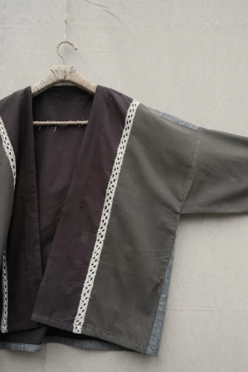 Patch Over Patch Slate Grey Crochet Jacket - Image 3