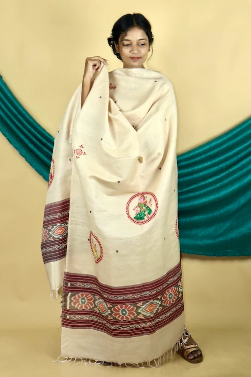 Diorama Designs Pattachitra Ikkat Handpainted Dupatta - Image 3