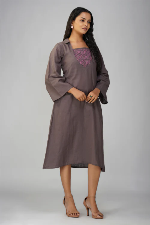 Phae Aaliya Dress In Cotton Linen Hand Chikankari - Image 3