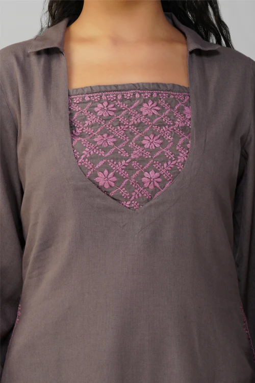 Phae Aaliya Dress In Cotton Linen Hand Chikankari - Image 4
