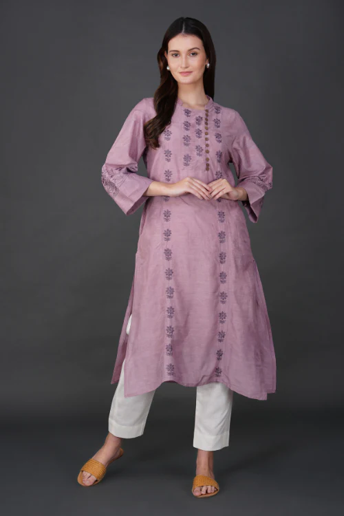 Phae Aarini Kurta In Cotton Linen With Hand Chikankari - Image 6