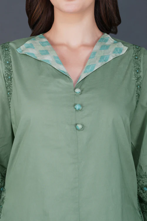 Phae Aarna Kurta With Contrast Collar And Hand Chikankari - Image 4