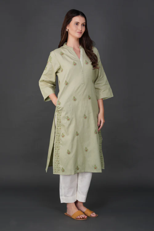 Phae Ahana Cotton Linen Kurta With Hand Chikankari