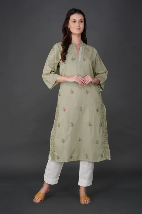 Phae Ahana Cotton Linen Kurta With Hand Chikankari - Image 6